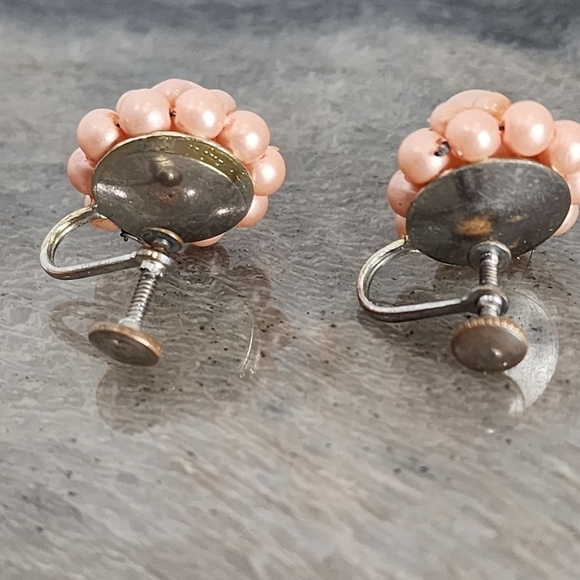 Vintage Pink Cluster Screw Back Earrings - Picture 3 of 7